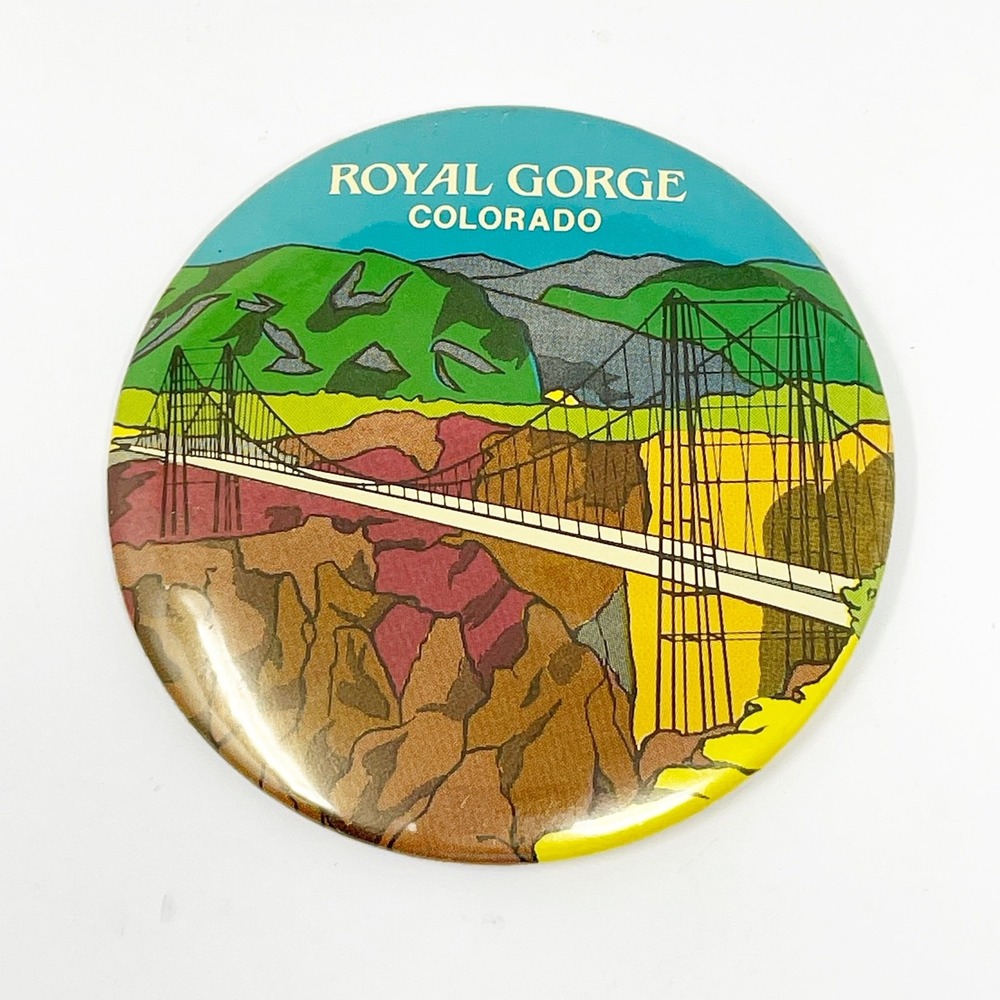 Vintage Royal Gorge Bridge Colorado Button Pin Pinback 3" Multicolor Souvenir